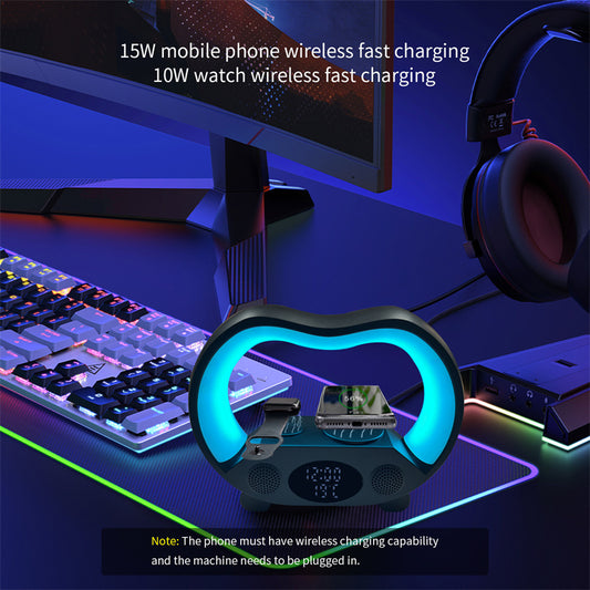Lámpara 6‑en‑1: Luz RGB + Cargador Inalámbrico + Altavoz Bluetooth