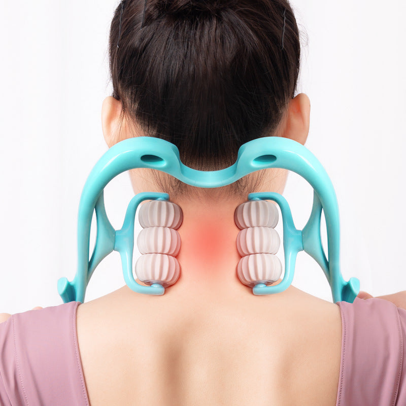 Masajeador Cervical 6 Rodillos con Jade Natural – Diseño Ergonómico Tipo Cisne