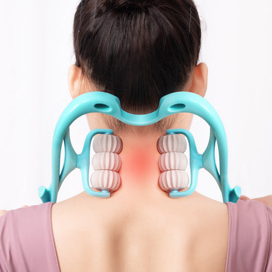 Masajeador Cervical 6 Rodillos con Jade Natural – Diseño Ergonómico Tipo Cisne