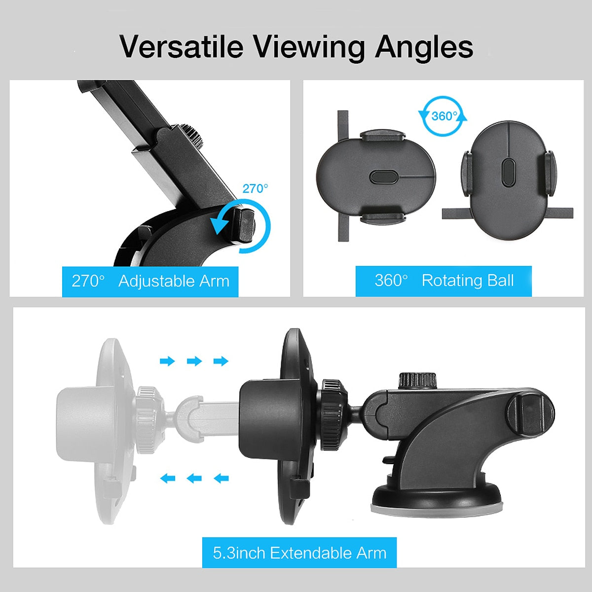 Soporte Telescópico para Celular – Auto con Ventosa Ultra Fuerte 360°