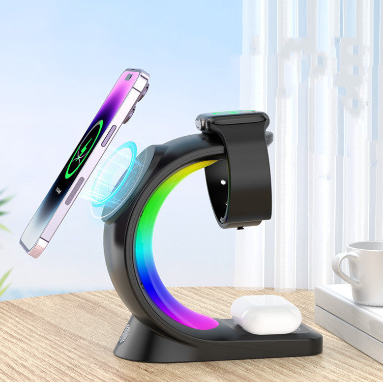 Base de Carga 4‑en‑1 con Luz RGB para iPhone, AirPods y Apple Watch