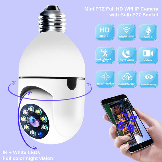 Cámara 360° WiFi con Bombilla LED 💡 | Visión Nocturna HD, Zoom 4X y Detección de Movimiento