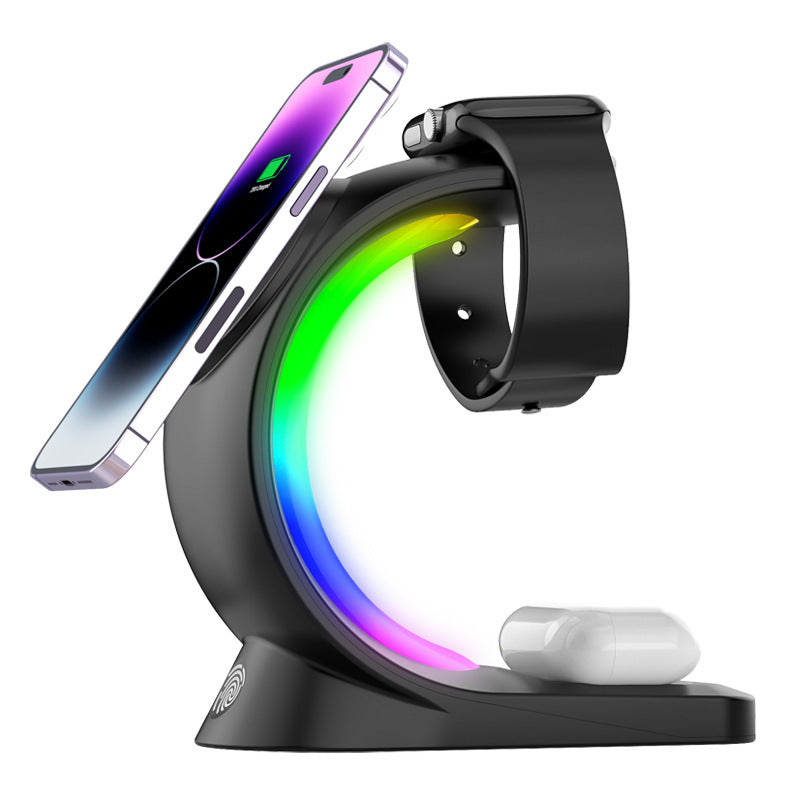 Base de Carga 4‑en‑1 con Luz RGB para iPhone, AirPods y Apple Watch