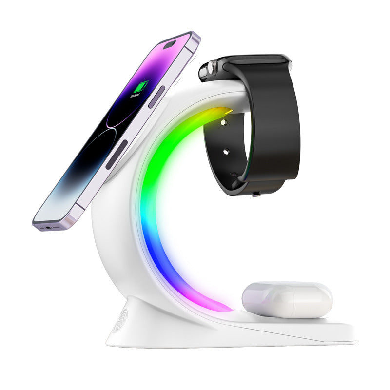 Base de Carga 4‑en‑1 con Luz RGB para iPhone, AirPods y Apple Watch