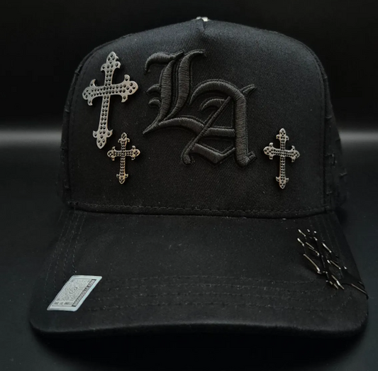 ✨ Gorra Bigg Boss Chrome LA | Cruces Plateadas | Ajustable Negra Elegante
