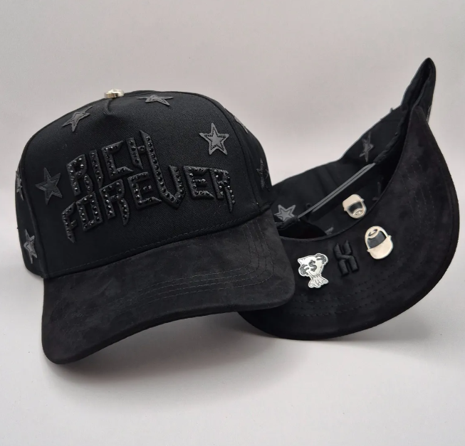 Gorra El Barbas Hats “Rich Forever” Chrome Negra ⭐️ Edición G5 de Lujo