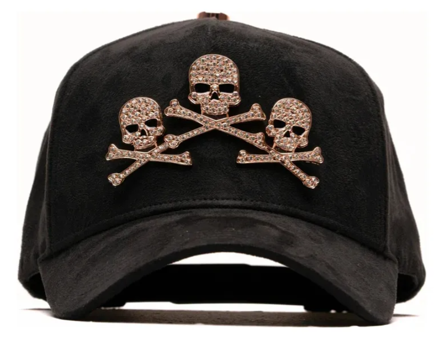 💀 Gorra Negra “Rose Gold Skulls” | Barbas Hats Original | Unisex Ajustable de Lujo