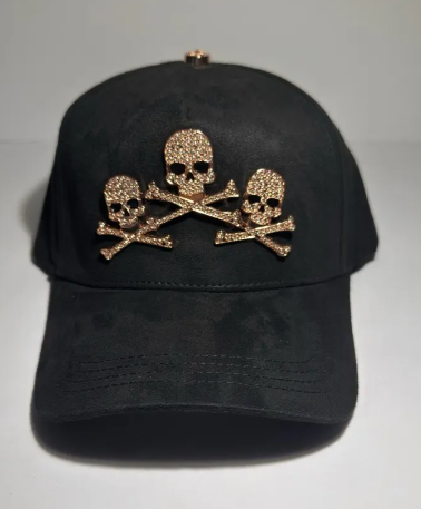 💀 Gorra Negra “Rose Gold Skulls” | Barbas Hats Original | Unisex Ajustable de Lujo