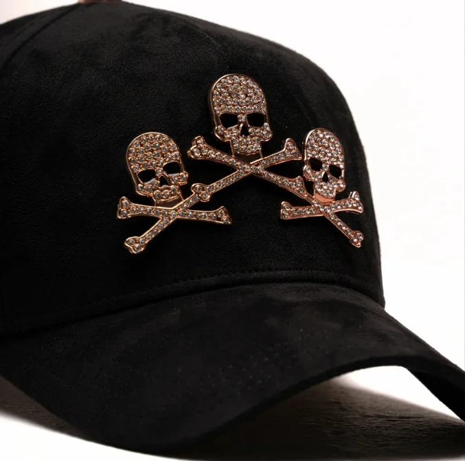 💀 Gorra Negra “Rose Gold Skulls” | Barbas Hats Original | Unisex Ajustable de Lujo