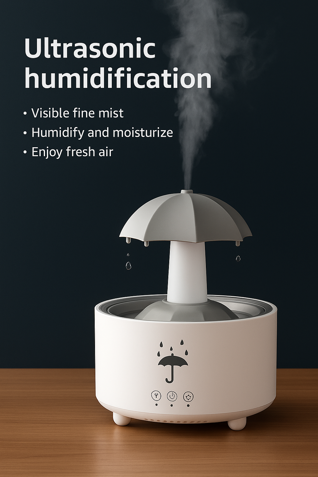 Humidificador Aromaterapia Tipo Paraguas con Luces LED y Simulación de Lluvia – Portátil para Hogar y Oficina