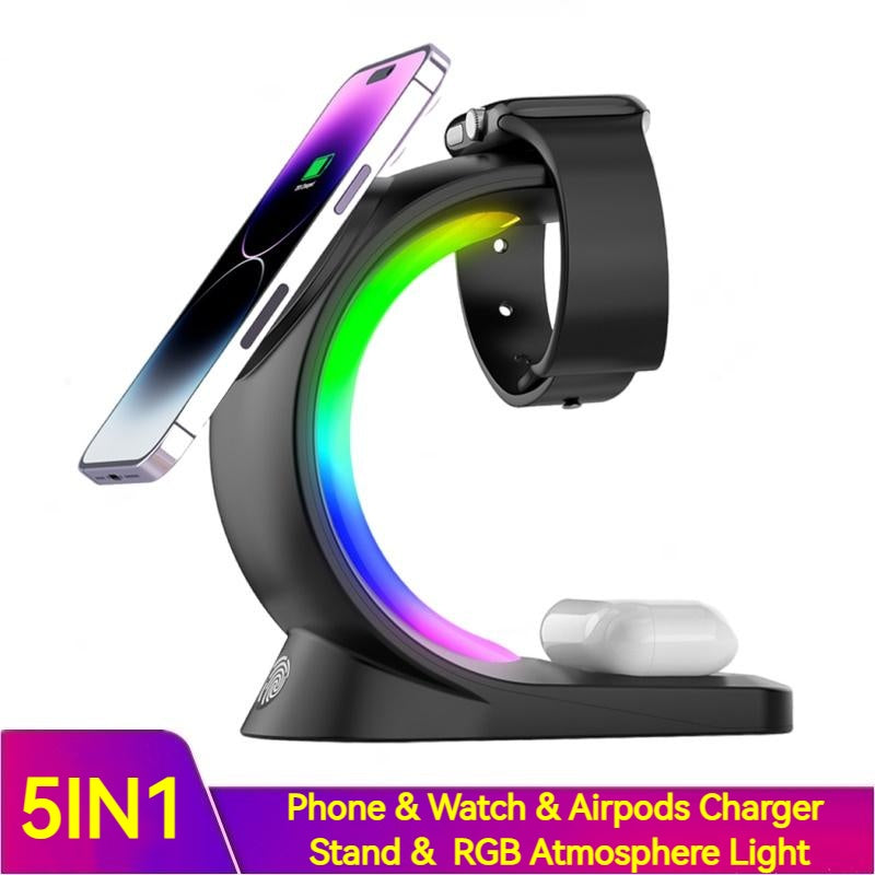 Base de Carga 4‑en‑1 con Luz RGB para iPhone, AirPods y Apple Watch