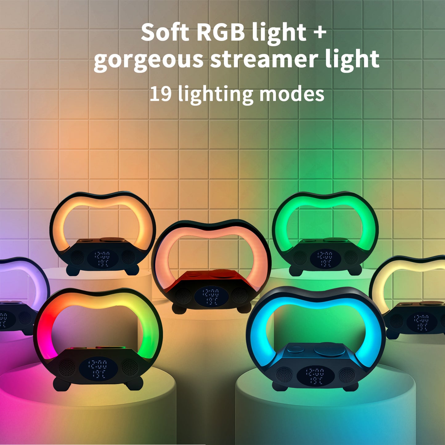 Lámpara 6‑en‑1: Luz RGB + Cargador Inalámbrico + Altavoz Bluetooth