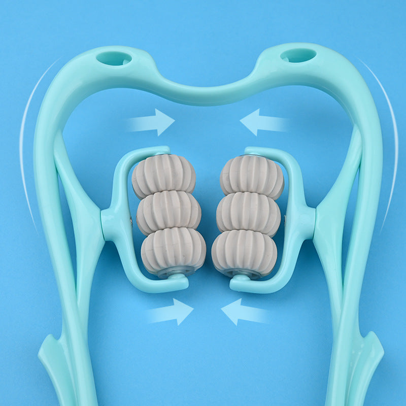 Masajeador Cervical 6 Rodillos con Jade Natural – Diseño Ergonómico Tipo Cisne